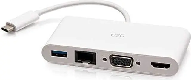 Alt view image 7 of 11 - C2G USB C to HDMI, VGA, USB A & RJ45 Adapter - 4K 30Hz - White - for Notebook/Tablet PC - USB 3.1 Type C - 4K, Full HD - 3840 x 2160, 1920 x 1200 - 1 x USB 3.0 - USB Type-A - USB Type-C - 1 x RJ-4