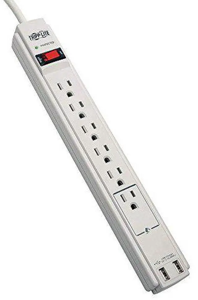 Alt view image 12 of 20 - Tripp Lite 6 Outlet Surge Protector Power Strip 6Ft Cord 990 Joules Dual Usb Charging Led & Insurance (Tlp606usb)