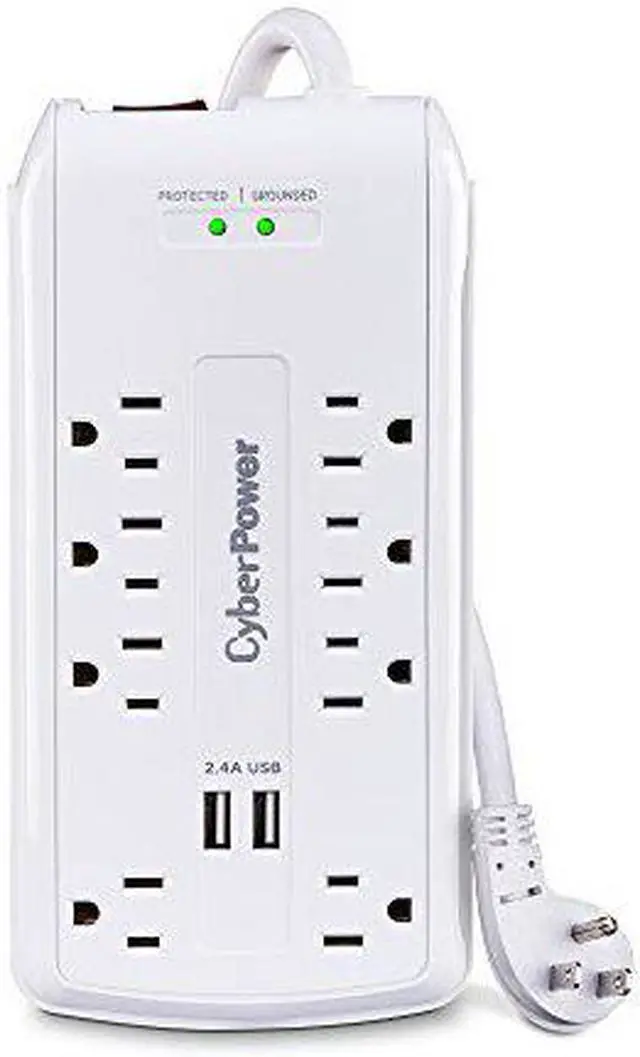Alt view image 7 of 16 - CyberPower 120V 8 Outlets 2-USB 2.4A EMI/RFI 6.0 Feet Cord White