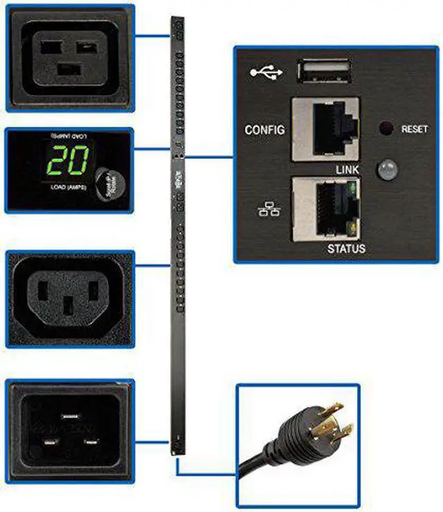 Alt view image 3 of 5 - Tripp Lite - PDUMNV20HVLX - Tripp Lite PDU Monitored 3.3-3.7kW 20 C13 4 C19 208/230V 20A LX Platform 0URM - Monitored -