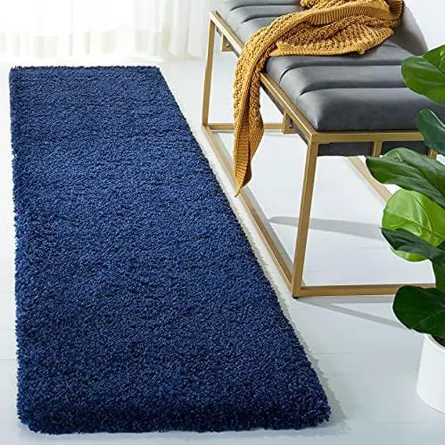 Main image of SAFAVIEH Milan Shag Collection SG180 Solid Non-Shedding Living Room Bedroom Dining Room Entryway Plush 2-inch Thick Runner, 2 x 6 , Navy