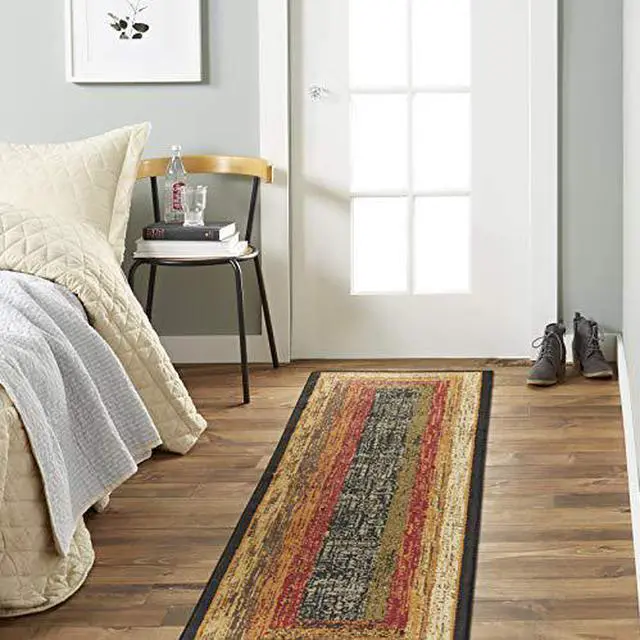 Main image of Home Dynamix Vega Modern Area Rug, Geometric Black/Brown/Red 19"X72"