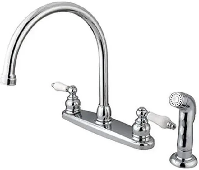 Alt view image 3 of 4 - Double Handle Goose Neck Kitchen Faucet with Sprayer