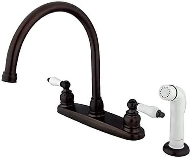 Alt view image 4 of 5 - Double Handle Goose Neck Kitchen Faucet with White Sprayer