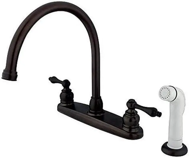 Alt view image 3 of 4 - Kingston Brass KB725AL Double Handle Goose Neck Kitchen Faucet with White Sprayer