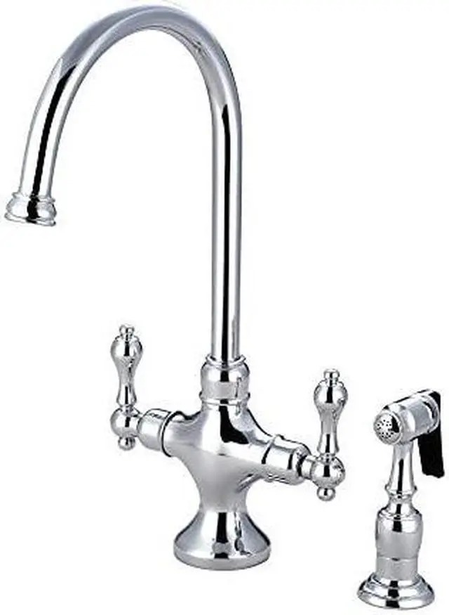 Alt view image 3 of 5 - Kingston Brass KS1761ALBS Double Handle Kitchen Faucet with Brass Side Sprayer