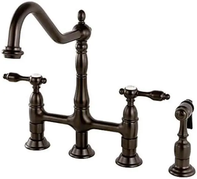 Alt view image 7 of 12 - Kingston Brass KS1275TALBS Tudor 8" Center Kitchen Faucet With Brass Sprayer