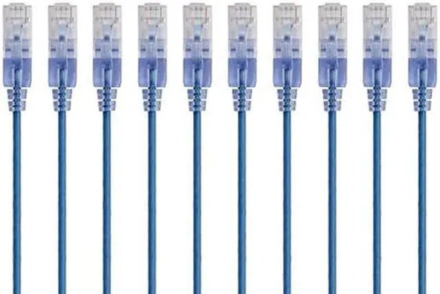 Alt view image 7 of 10 - Monoprice SlimRun Cat6A Ethernet Patch Cable - Network Internet Cord - RJ45, 550Mhz, UTP, Pure Bare Copper Wire, 10G, 30AWG, 5ft, Blue, 10-Pack