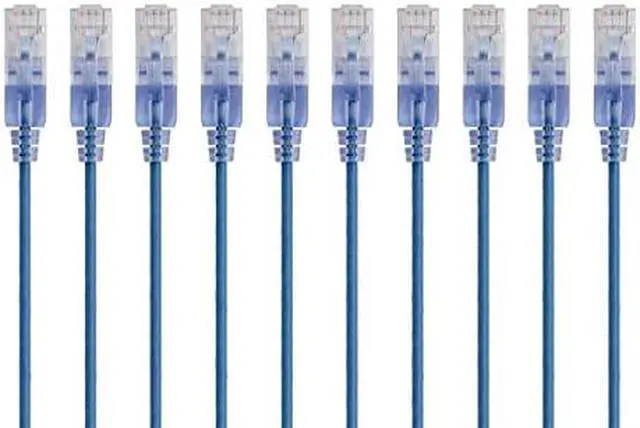 Alt view image 6 of 9 - Monoprice SlimRun Cat6A Ethernet Patch Cable - Network Internet Cord - RJ45, 550Mhz, UTP, Pure Bare Copper Wire, 10G, 30AWG, 7ft, Blue, 10-Pack