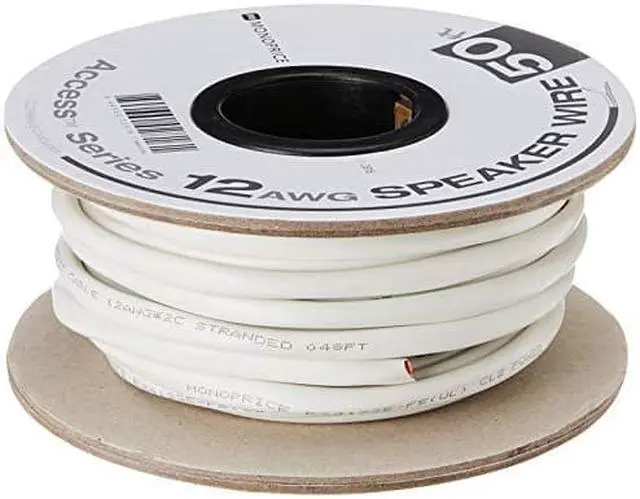 Alt view image 2 of 4 - Monoprice Access Series 12 Gauge AWG CL2 Rated 2 Conductor Speaker Wire / Cable - 50ft Fire Safety In Wall Rated, Jacketed In White PVC Material 99.9% Oxygen-Free Pure Bare Copper