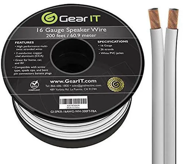 Alt view image 13 of 13 - 16 Gauge Speaker Wire, GearIT 200 ft 16AWG for Home Theater / Car Audio / Outdoor Installation High Quality Speaker Wires, White