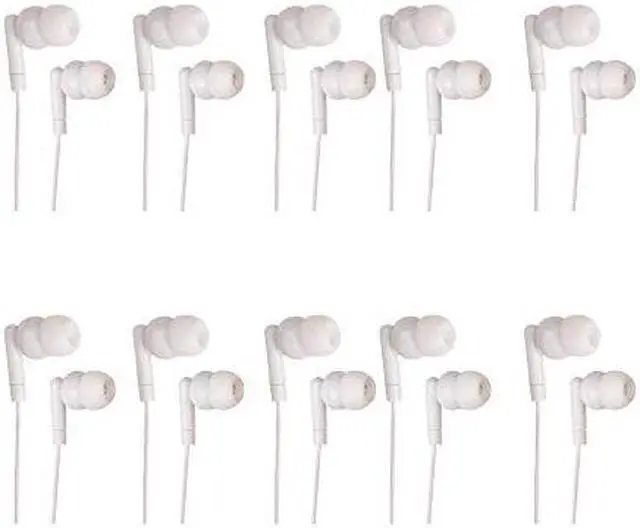 Main image of justjamz pearl basic white headphones 3.5mm disposable earphones bulk earbuds for kids and adults 50 pack