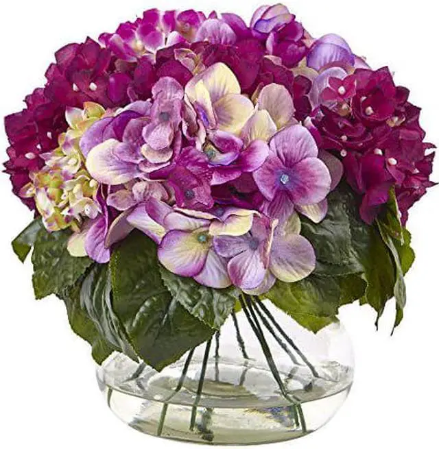 Alt view image 3 of 3 - Nearly Natural 1364-BU Multi-Tone Hydrangea with Vase