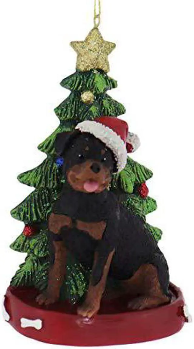 Main image of Kurt Adler Rottweiler Wearing Santa Hat With Christmas Tree Ornament C7954Rw New