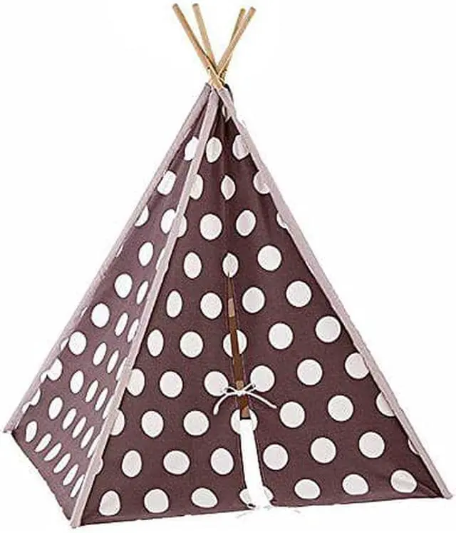 Alt view image 2 of 2 - Modern Home Children's Canvas Tepee Set with Travel Case - Brown/White Polka Dot