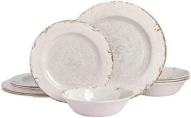 Alt view image 2 of 10 - Gibson 114334.12 Muana Melamine Crackle 12 Piece Dinnerware Set Ice