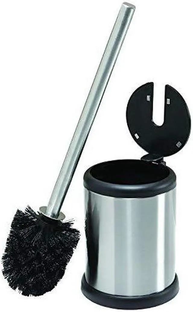 Alt view image 2 of 7 - Bath Bliss Toilet Bowl Brush and Holder with Self Closing Lid Space Saver Deep Cleaning Finger Print Proof Finish Hygienic 4.5" Round by 14.75" high Stainless Steel