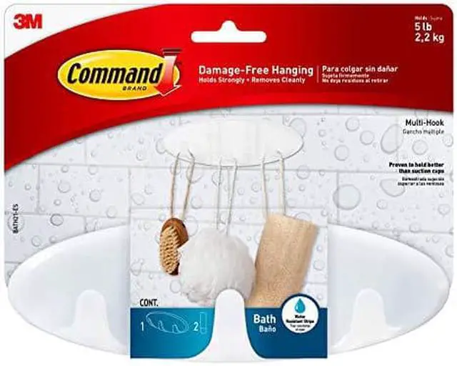 Main image of Command Bath Multi-Hook, 2-Water Resistant Strips, 5-Lb Capacity, Organize Damage-Free