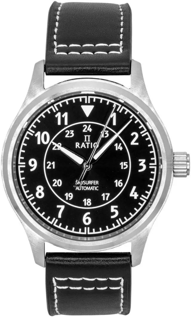 Alt view image 8 of 8 - Ratio Skysurfer Pilot Black Sunray Dial Leather Automatic RTS314 200M Men's Watch