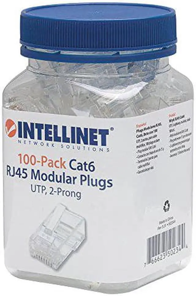 Alt view image 6 of 8 - Intellinet Cat6 2-prong Modular Plugs, Jar of 100 - UTP, Cat6 Modular Plugs for Stranded Wire"