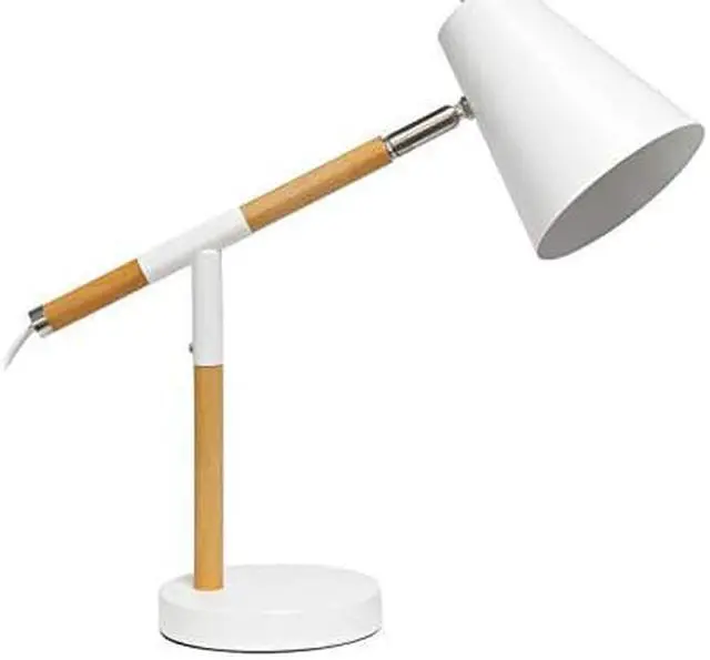 Alt view image 18 of 18 - Simple Designs White Matte and Wooden Pivot Desk Lamp