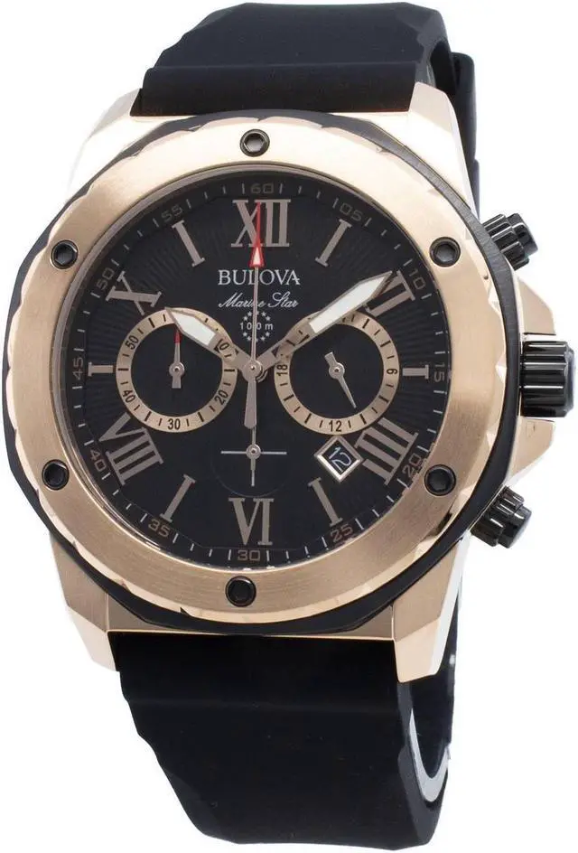 Alt view image 18 of 20 - Bulova Marine Star Mens Rose Gold Tone Quartz Chronograph Watch 98B104