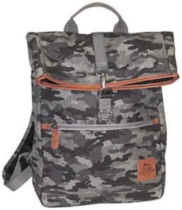 Alt view image 5 of 7 - Buxton Men's Expedition II Huntington Gear Fold-Over Canvas Backpack Gray Camo