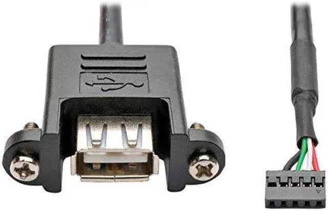 Alt view image 5 of 5 - Tripp Lite U024-003-5P-PM Black USB 2.0 Hi-Speed Panel Mount Cable, 5-Pin Motherboard IDC to USB Type-A (F/F)