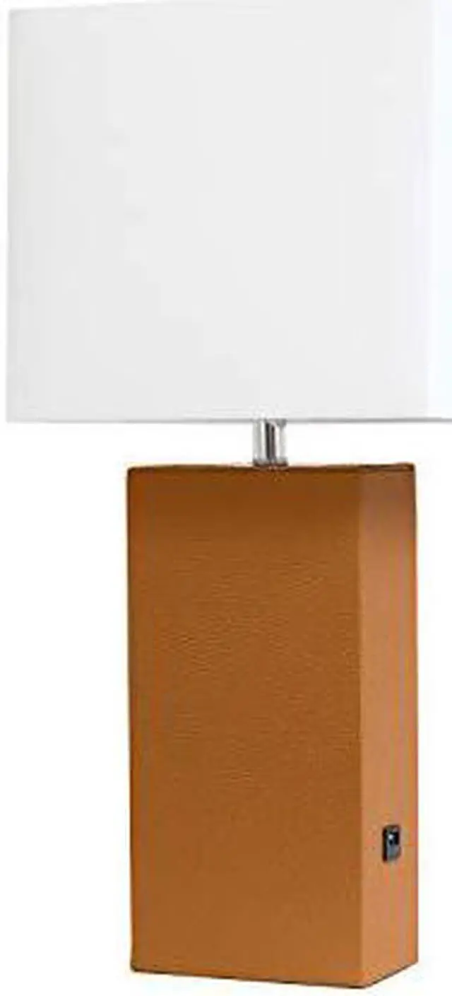 Alt view image 19 of 20 - Elegant Designs Modern Leather Table Lamp with USB and White Fabric Shade, Tan