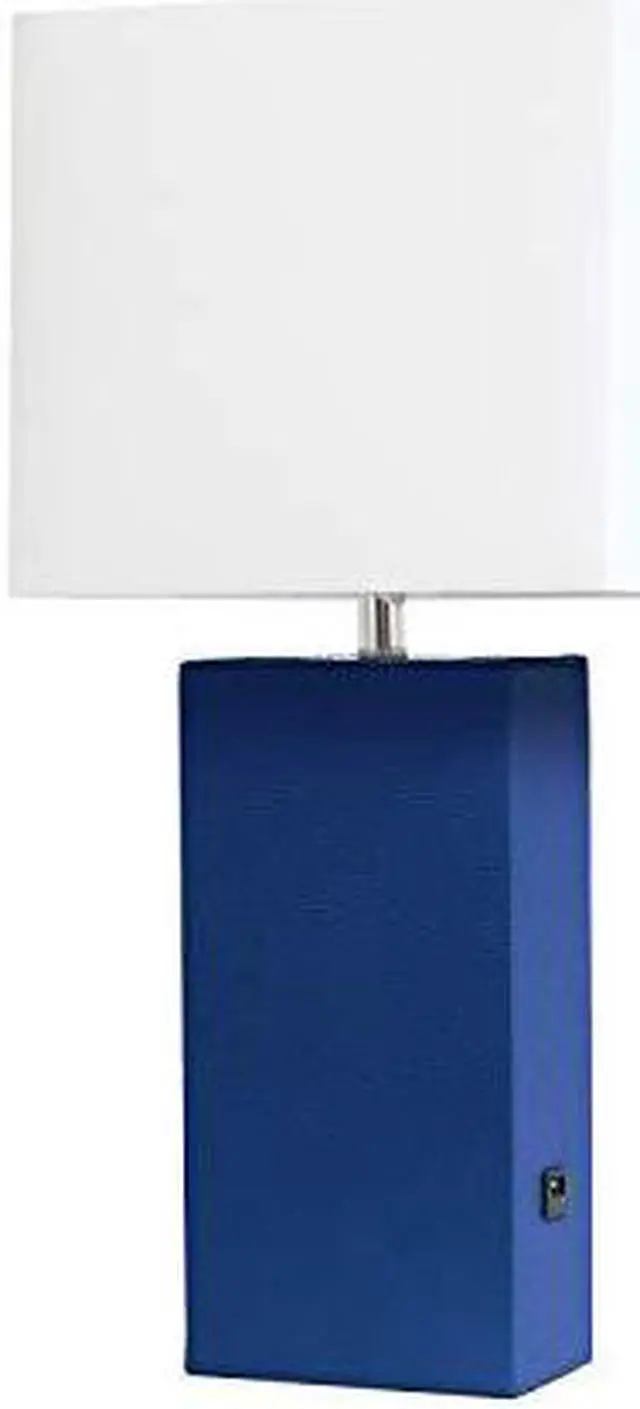 Alt view image 18 of 19 - Elegant Designs Modern Leather Table Lamp with USB and White Fabric Shade, Blue
