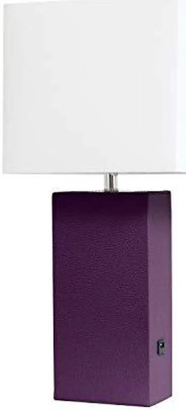 Alt view image 18 of 18 - Elegant Designs Modern Leather Table Lamp with USB and White Fabric Shade, Eggplant
