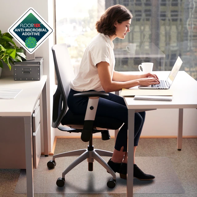 Alt view image 13 of 13 - Floortex Anti-Bacterial Advantagemat Rectangular Chairmat for Standard Pile Carpets 3/8-inch or less (3' x 4')
