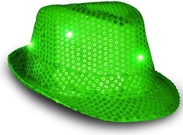Main image of blinkee LED Flashing Fedora Hat with Green Sequins by
