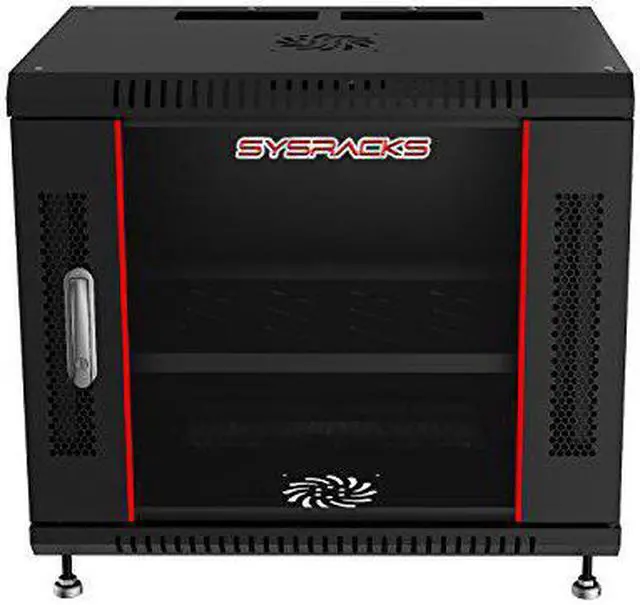 Alt view image 8 of 8 - 6U Wall Mount Server Rack Network Cabinet Lockable Standing Networking Enclosure on Feet 24-inch Depth - 8-Socket POWERBAR - Heavy-Duty SHELF - LEVELERS - Dust-Proof Cable Entries