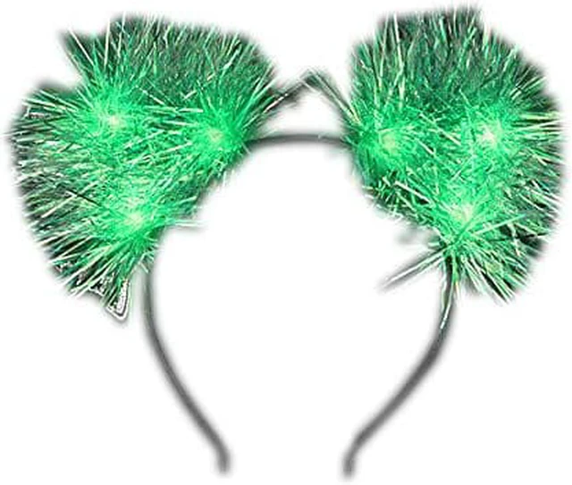 Main image of Light Up Tinsel Fluffy Cat Ears Headband | Pink
