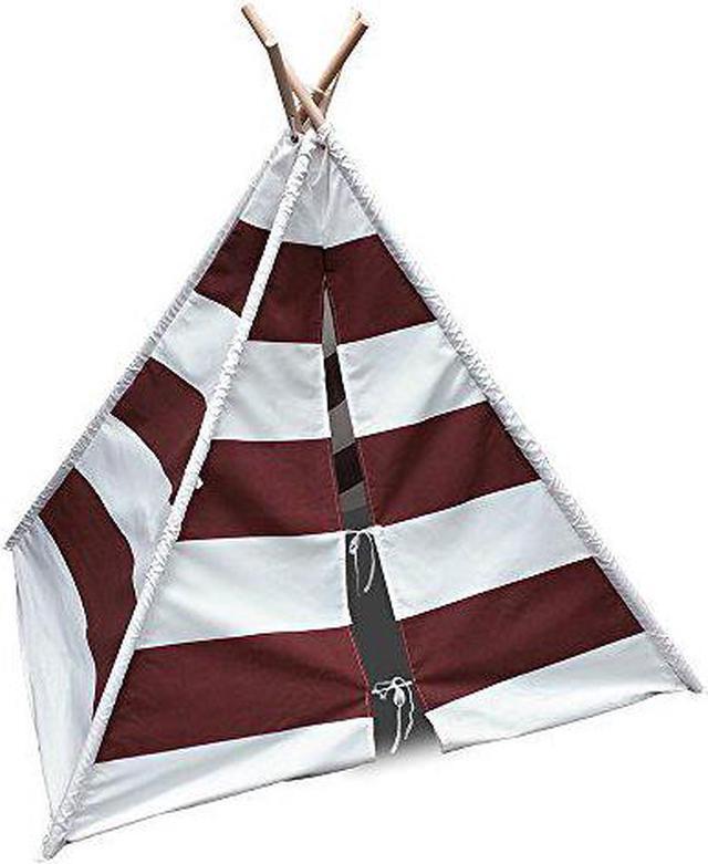 Alt view image 2 of 7 - Modern Home Striped Kids Play Tent  Indoor Teepee Playhouse for Toddlers and Children, Foldable Canvas Tent with Wooden Poles (Brown Stripes)