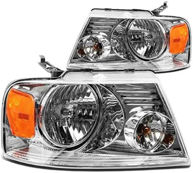 Alt view image 5 of 5 - DNA Motoring HL-OH-F1504-CH-AM For 2004 to 2008 Ford F150 11th Gen Chrome Housing Amber Corner Headlight Headlamp 05 06 07 Left + Right
