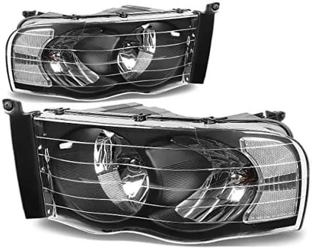 Alt view image 5 of 5 - DNA Motoring HL-OH-DR02-BK-CL1 For 2002 to 2005 Dodge Ram Truck 1500 2500 3500 Black Housing Clear Corner Headlight Headlamp 3rd Gen 03 04