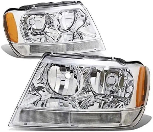 Alt view image 10 of 10 - DNA Motoring HL-OH-JGC99-CH-AM For 1999 to 2004 Jeep Grand Cherokee Chrome Housing Amber Corner Headlight Headlamps WJ 00 01 02 03 Left + Right
