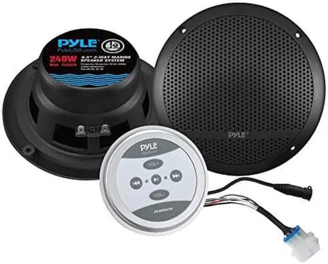 Main image of Pyle Bluetooth Marine Grade Flush Mount 2-Way Speaker System Amplified Full Range Stereo Sound Dual Cone Dome Waterproof Universal Home with Aux 3.5mm Input Pair 6.5?240 Watts (PLMRKT9) Black