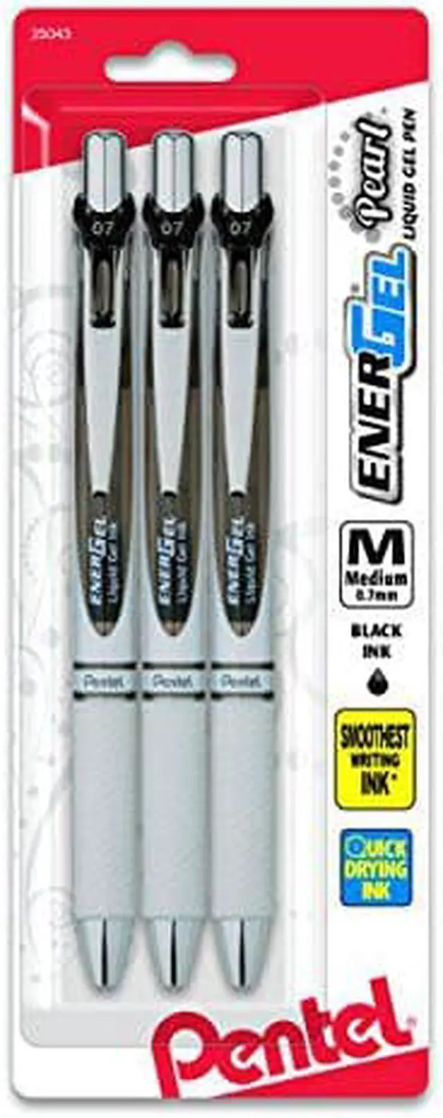 Alt view image 2 of 3 - Pentel EnerGel Pearl Gel Pen, 0.7 mm, Black Ink, White/Black, 3/Pack (PEN105455)