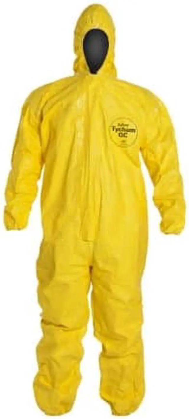 Main image of DuPont Tychem 2000 QC127S Disposable Chemical Resistant Coverall with Hood, Elastic Cuff and Serged Seams, Yellow, X-Large (Pack of 12)