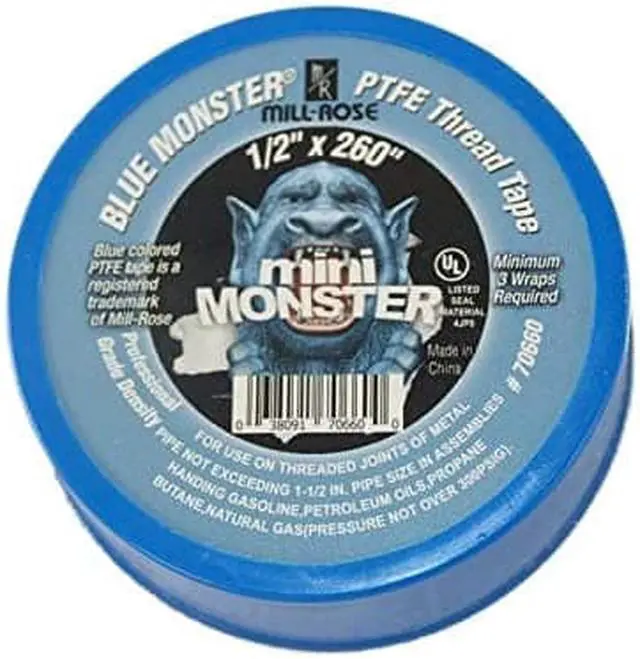 Alt view image 3 of 3 - MILL-ROSE, 70660, 1/2" x 260" Blue Monster PTFE Thread Seal Tape, Plumbers Teflon Tape