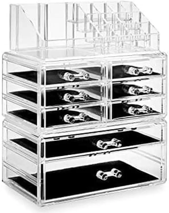 Alt view image 7 of 7 - Casafield Acrylic Cosmetic Makeup Organizer & Jewelry Storage Display Case - 3 Piece Drawer Set - Clear