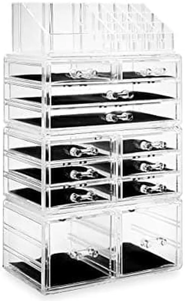 Alt view image 7 of 7 - Casafield Acrylic Cosmetic Makeup Organizer & Jewelry Storage Display Case - Large 16 Slot, 2 Box & 10 Drawer Set - Clear