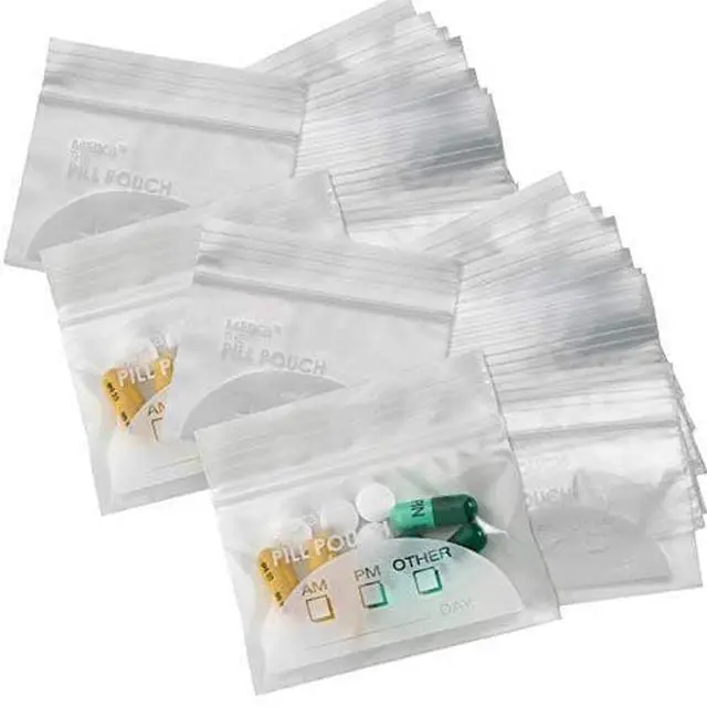 Main image of Pill Pouch Bags - (Pack of 200) 3" x 2.75" - BPA Free, Poly Bag Disposable Zipper Pills Baggies, Daily AM PM Travel Medicine Organizer Storage Pouches, Best Clear Reusable with Write-on Labels