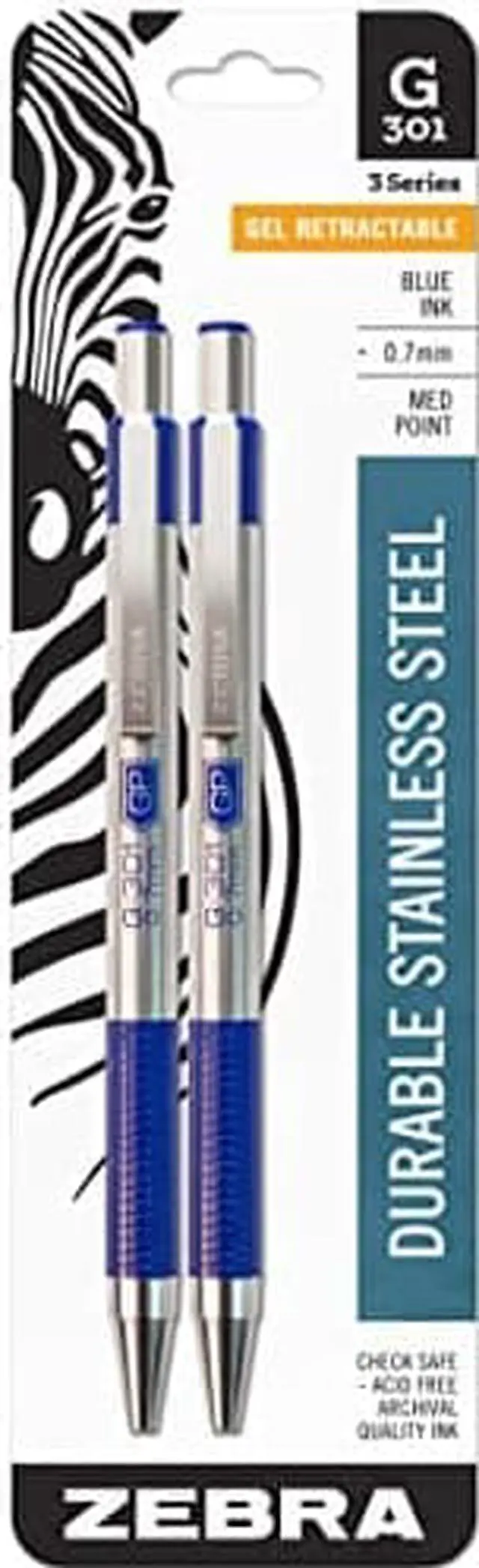 Alt view image 11 of 12 - Zebra Pen Retractable Gel Pen, Medium 0.7 mm, Blue PK2, 41322
