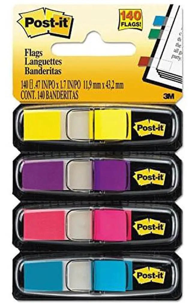 Alt view image 16 of 20 - 3M 6834AB Small Flags in Dispensers Four Bright Colors 35 per Color 4 Dispensers Pack