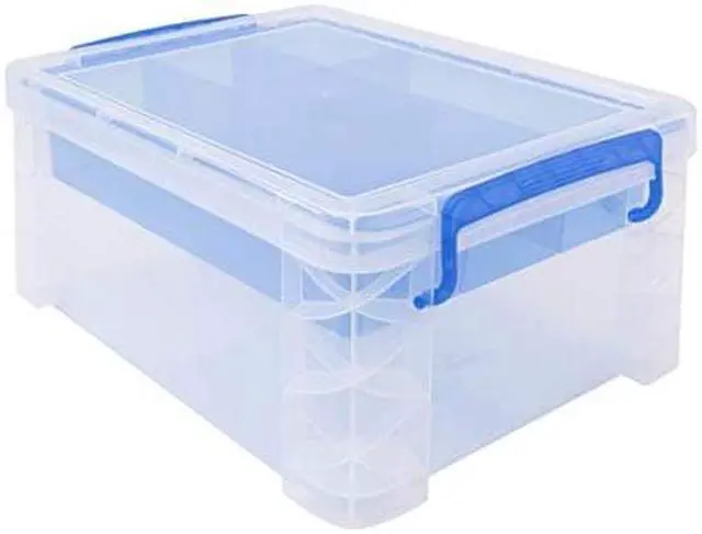 Alt view image 12 of 14 - Advantus 37371 Super Stacker Divided Storage Box, Clear W/Blue Tray/Handles, 10.3 X 14.25X 6.5