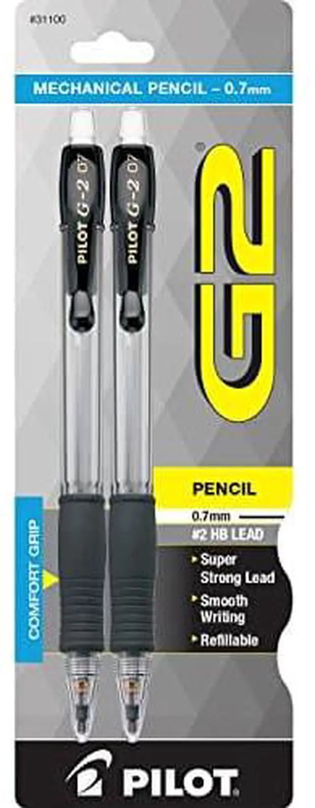 Main image of PILOT G2 Mechanical Pencils, 0.7mm HB Lead, Black/Clear Barrel, 2-Pack (31100)